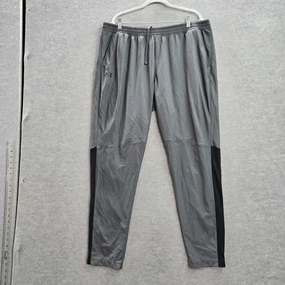 Under Armour Men Activewear Track Pants 2XL‎ Gray Colorblock Fitted Drawstring